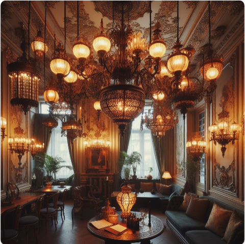 Iron and Brass Lamps and Chandeliers